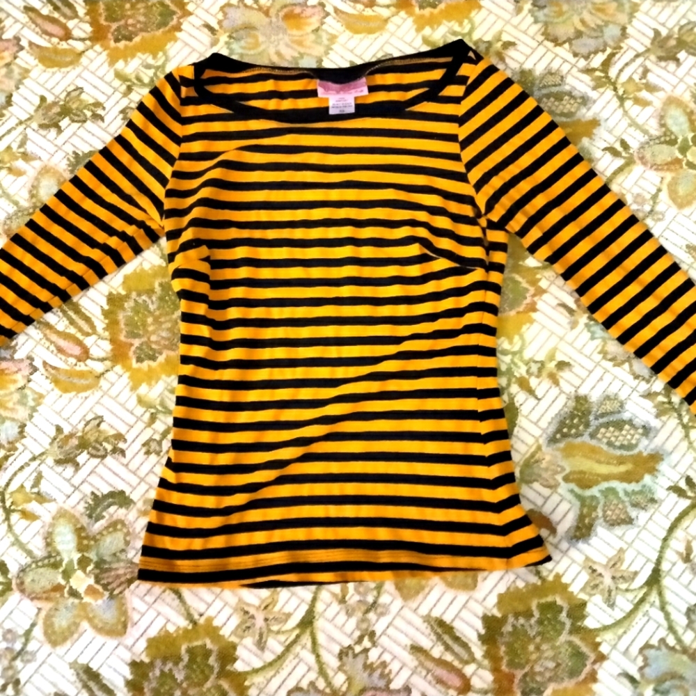 Pin Up Couture-Orange and Black Striped Long Sleeve Top- XS